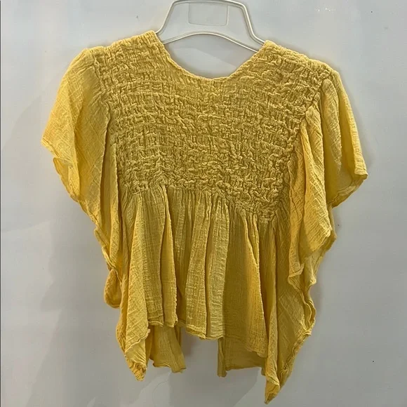 Yellow Smocked Free People Top - Picture 1 of 3